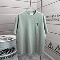 Light mint heather T-shirt with crew neck and small red logo on chest.