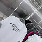 White short-sleeve T-shirt angled view with back graphic text logo
