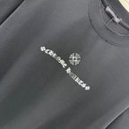 Black T-shirt close-up of chest logo-style graphic print