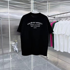 Black crew-neck short-sleeve T-shirt with chest graphic print