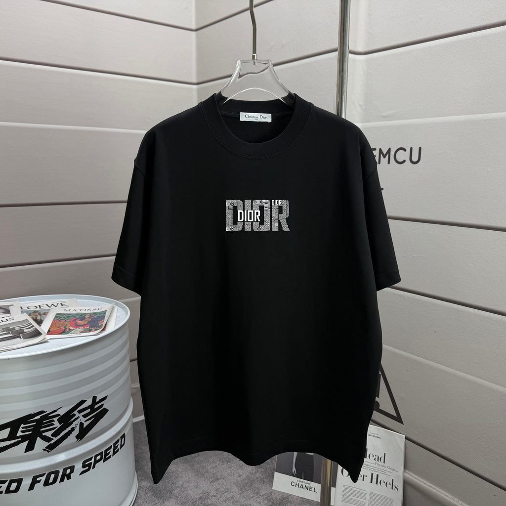 Black short-sleeve shirt with Dior logo print on chest