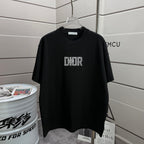 Black short-sleeve shirt with Dior logo print on chest