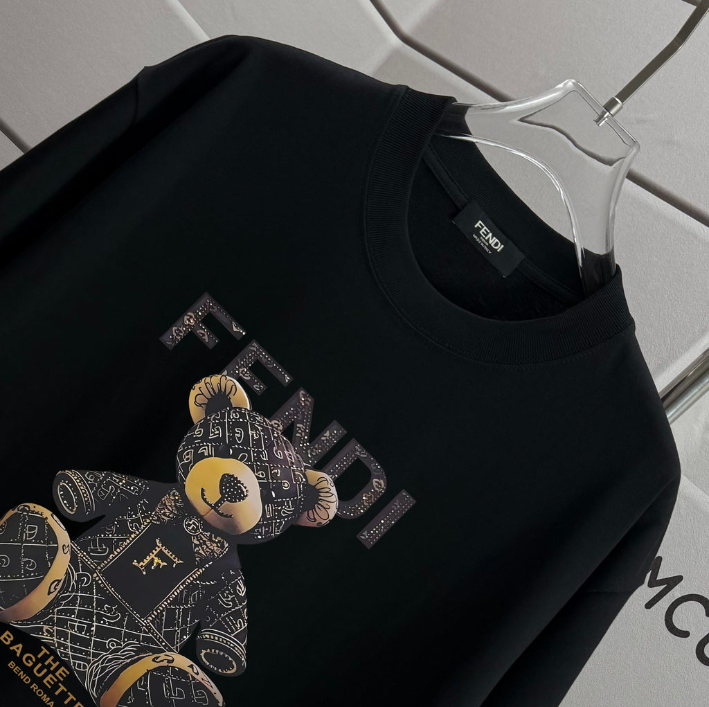 Black Fendi short-sleeve T-shirt with crew neck and teddy logo print detail