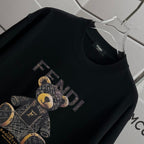 Black Fendi short-sleeve T-shirt with crew neck and teddy logo print detail