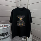 Black Fendi short-sleeve T-shirt with Fendi teddy graphic front print