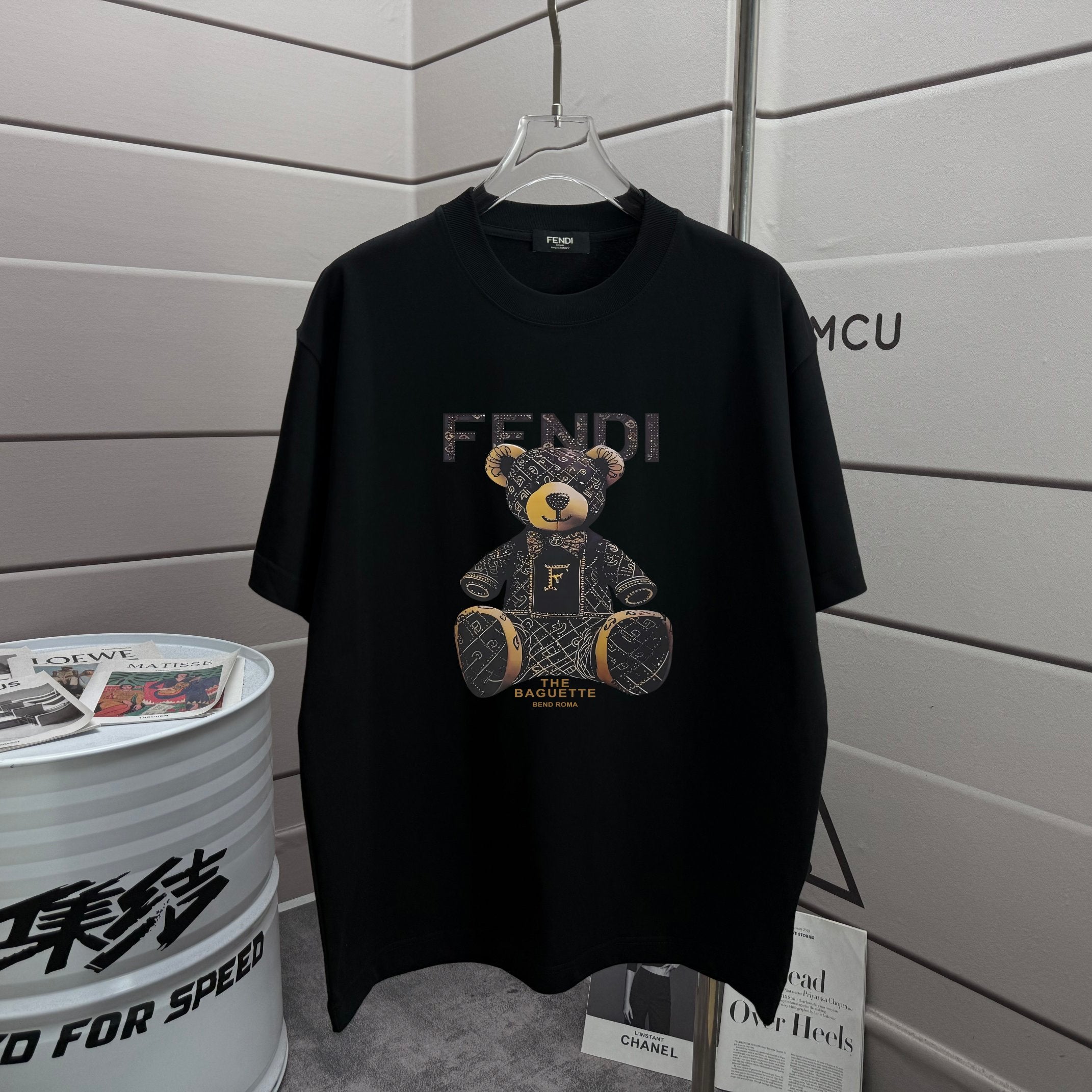 Black Fendi short-sleeve T-shirt with Fendi teddy graphic front print