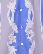 Versace short-sleeve button-up shirt button placket, blue with white floral baroque motifs