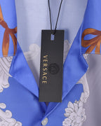 Versace shirt with inner neck label tag, blue and white baroque print