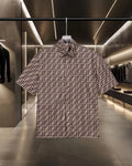 Fendi short-sleeve shirt with FF logo pattern, spread collar, button placket