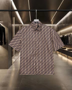 Fendi short-sleeve shirt with FF logo pattern, spread collar, button placket