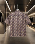Fendi short-sleeve shirt with FF logo pattern, side/back view, button placket