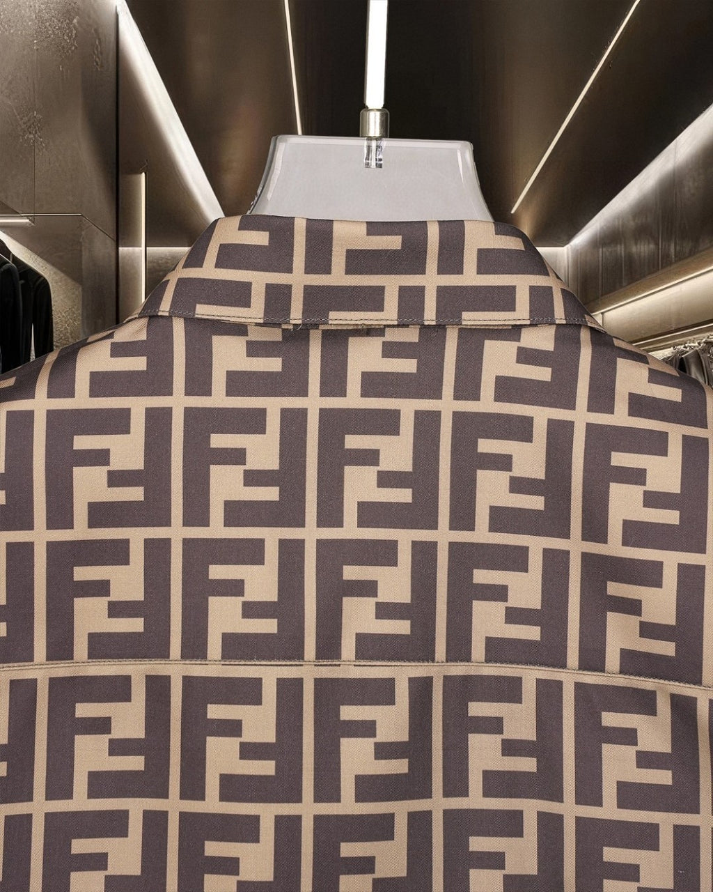 Fendi short-sleeve shirt with FF logo pattern, upper back view