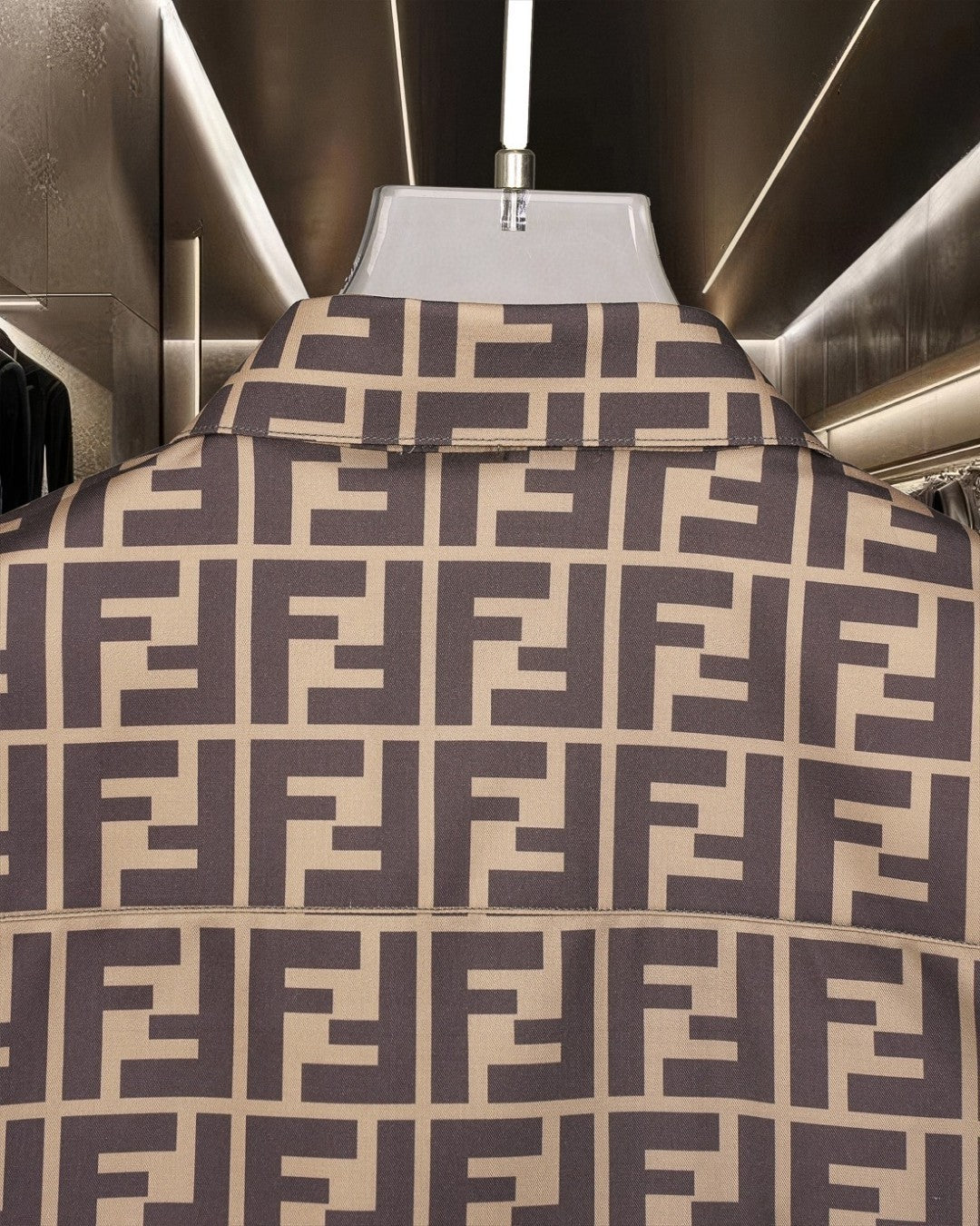 Fendi short-sleeve shirt with FF logo pattern, upper back view