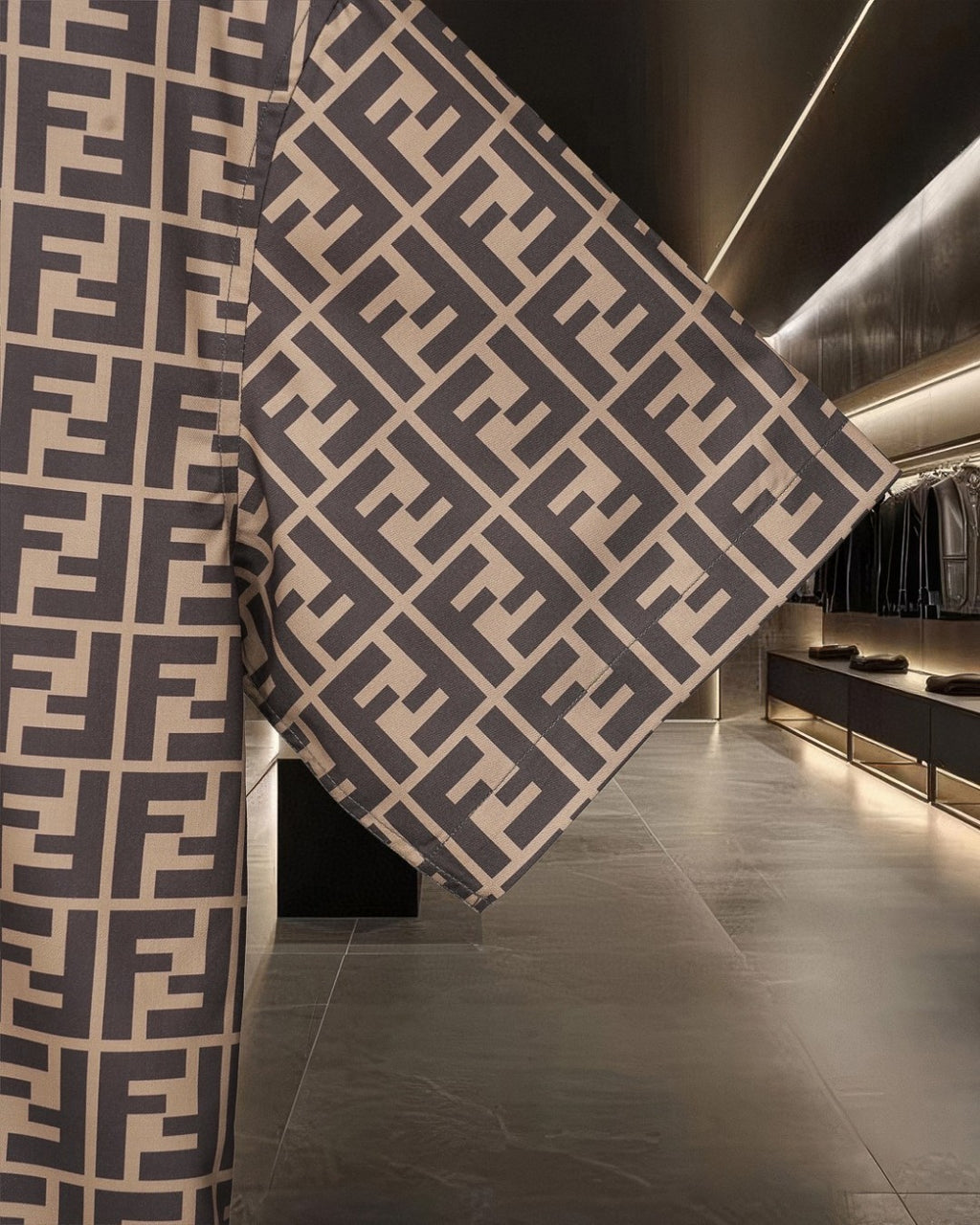 Fendi short-sleeve shirt with FF logo pattern, angled back view