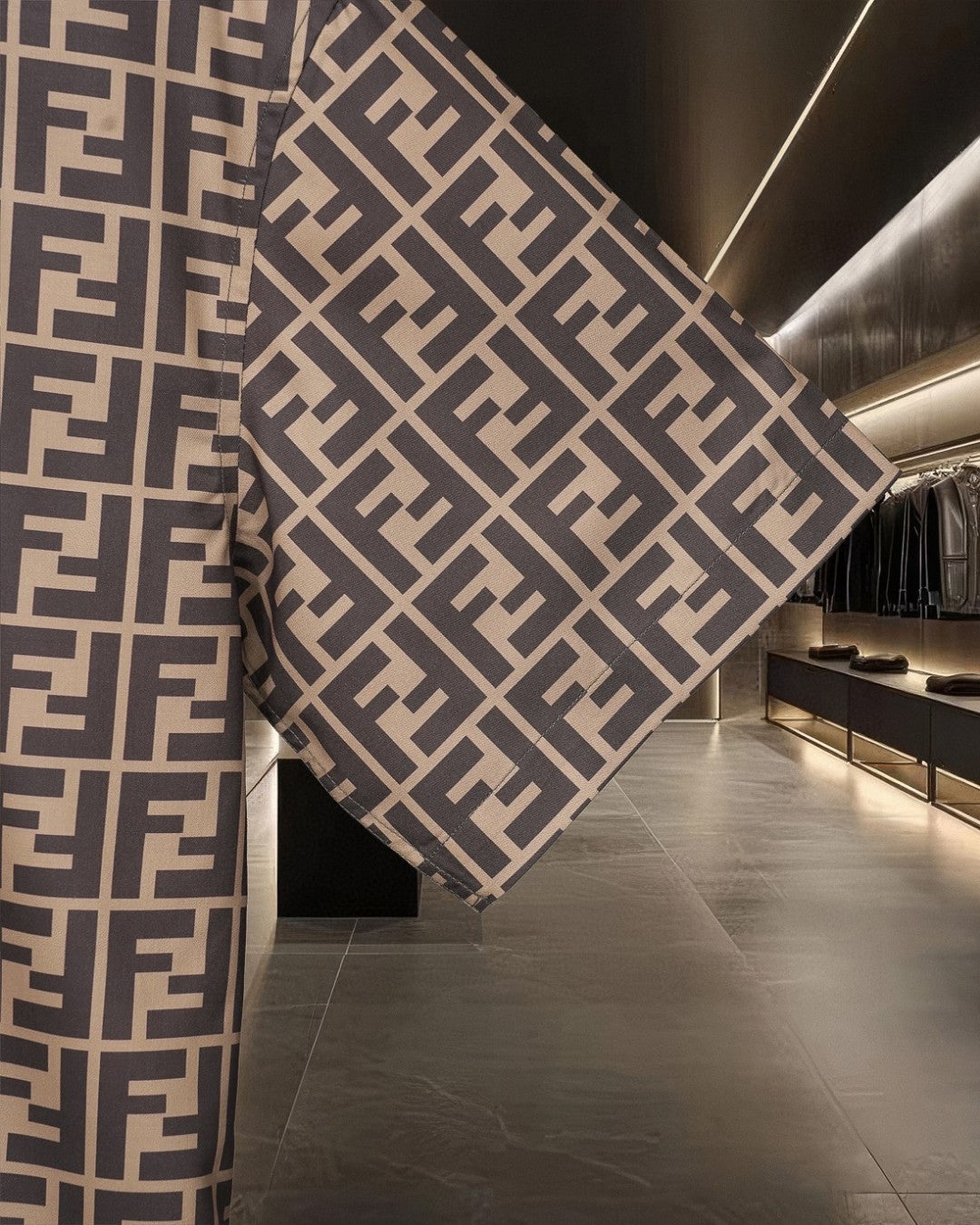 Fendi short-sleeve shirt with FF logo pattern, angled back view