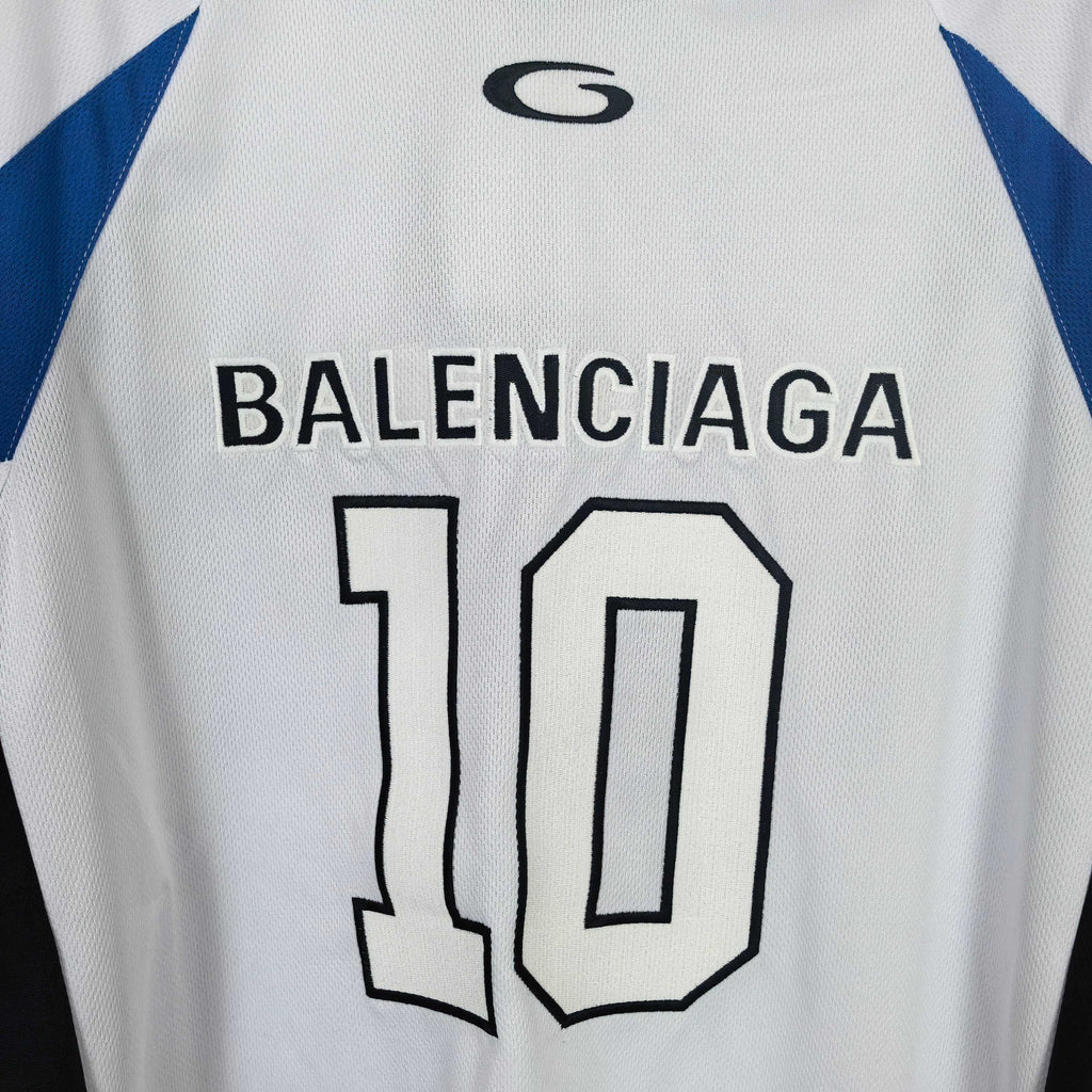 Balenciaga short-sleeve jersey close-up, “BALENCIAGA 10” text and number graphic