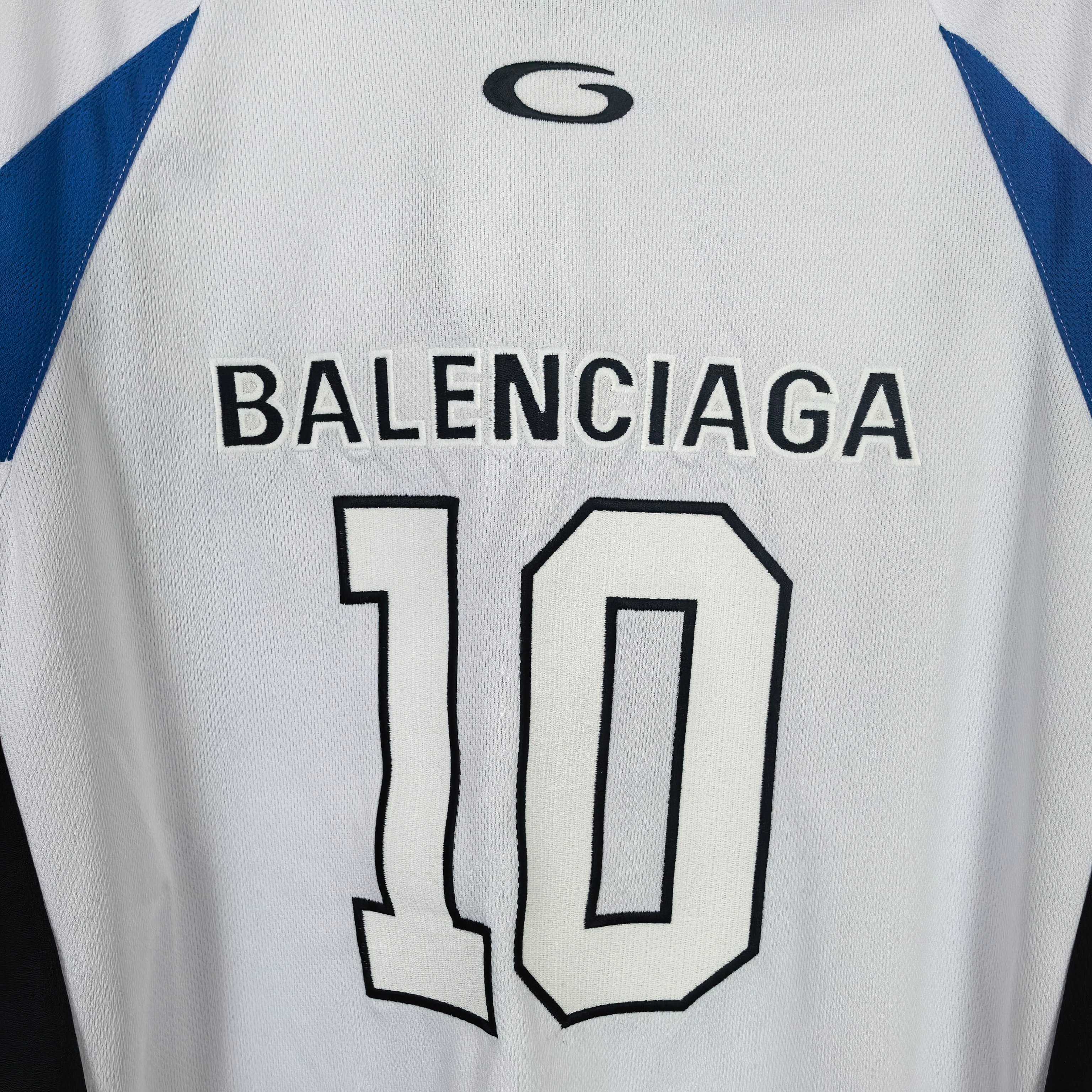Balenciaga short-sleeve jersey close-up, “BALENCIAGA 10” text and number graphic
