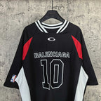 Black jersey with BALENCIAGA 10 print, white shoulder panels and red side panels