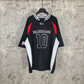 Black basketball jersey with BALENCIAGA 10 graphic, red accents and striped collar