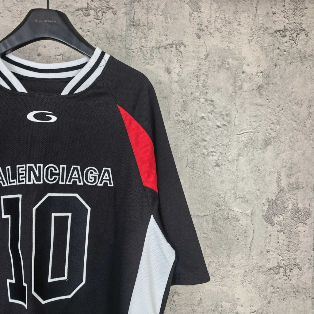 Balenciaga long-sleeve shirt with BALENCIAGA “10” graphic and red side stripe