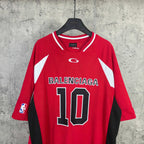 Red short-sleeve jersey with BALENCIAGA 10 front print and white sleeve stripes