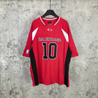 Red short-sleeve jersey with BALENCIAGA 10 front print and white shoulder stripes