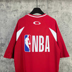 Red short-sleeve jersey with NBA back logo print and white shoulder stripes