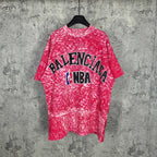 Balenciaga short-sleeve T-shirt, red heather with large BALENCIAGA and NBA logo print