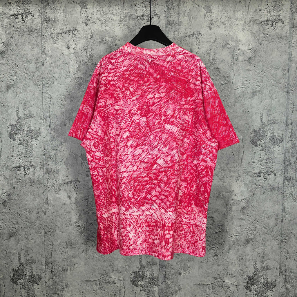 Balenciaga short-sleeve T-shirt, red speckled fabric, back view with crew neck