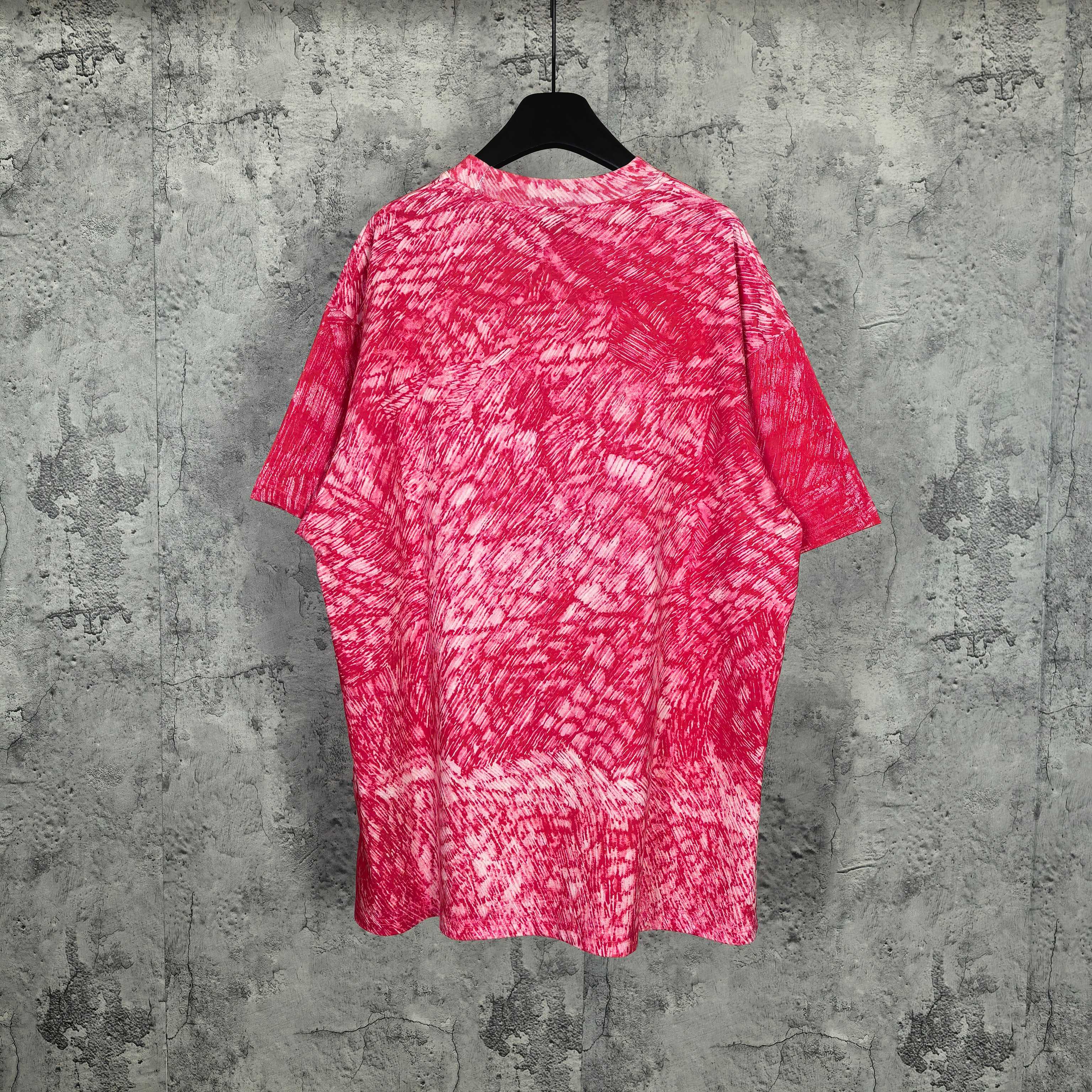 Balenciaga short-sleeve T-shirt, red speckled fabric, back view with crew neck