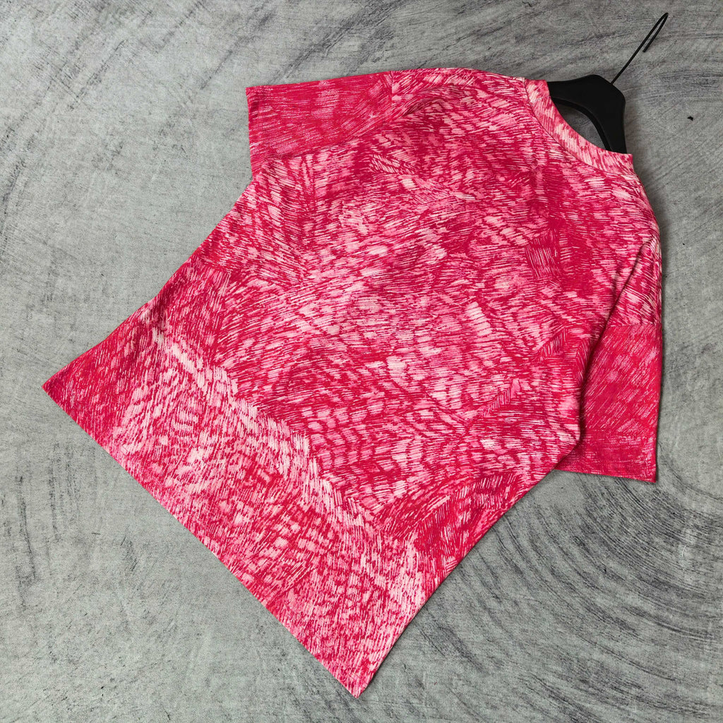 Balenciaga short-sleeve T-shirt, red heather back view, laid flat with crew neck