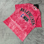 Balenciaga short-sleeve T-shirt, red heather with BALENCIAGA and NBA logo, laid flat