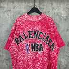 Balenciaga short-sleeve T-shirt, red heather with BALENCIAGA and NBA graphic at chest