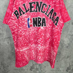 Balenciaga short-sleeve T-shirt in red with large BALENCIAGA and NBRA graphic print