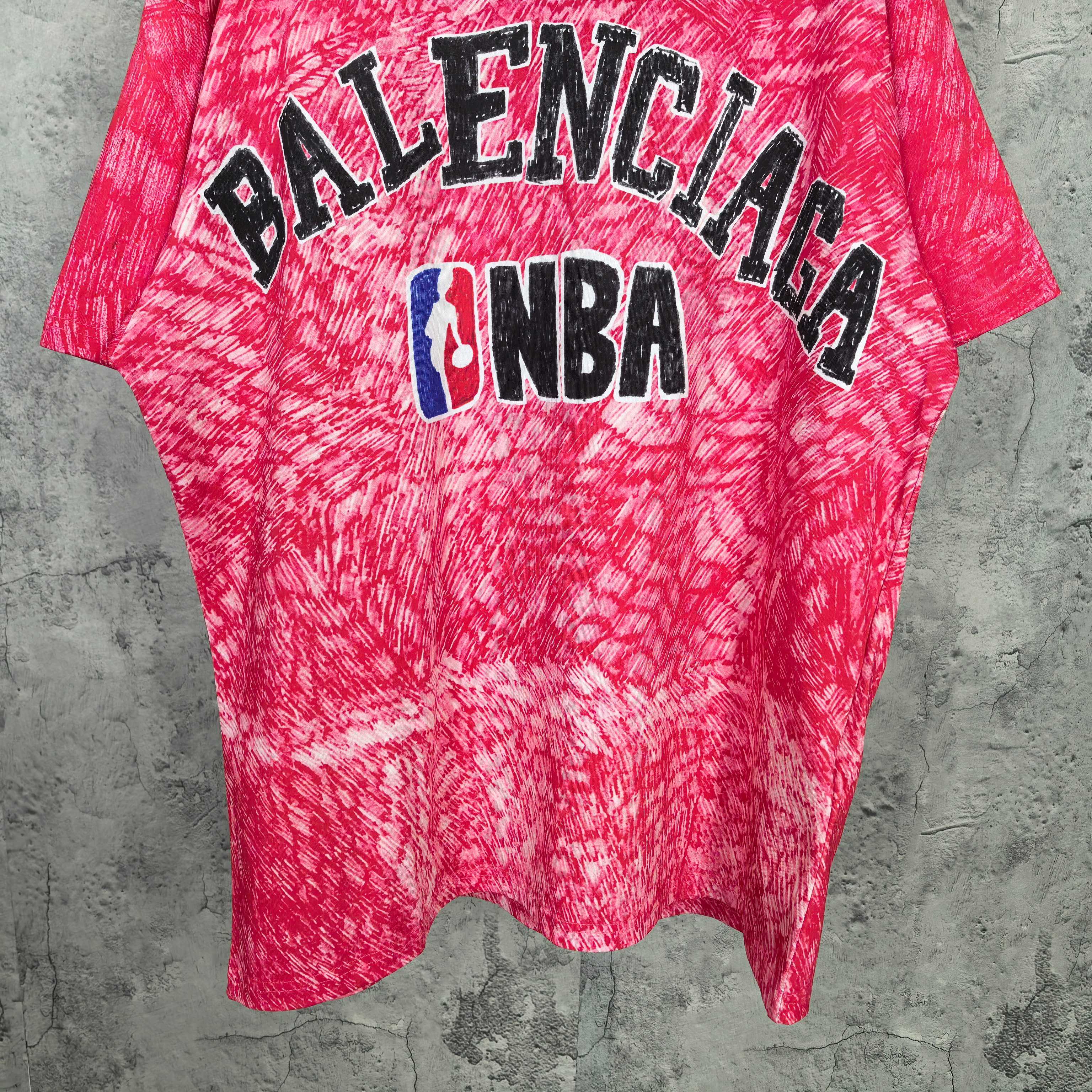 Balenciaga short-sleeve T-shirt in red with large BALENCIAGA and NBRA graphic print
