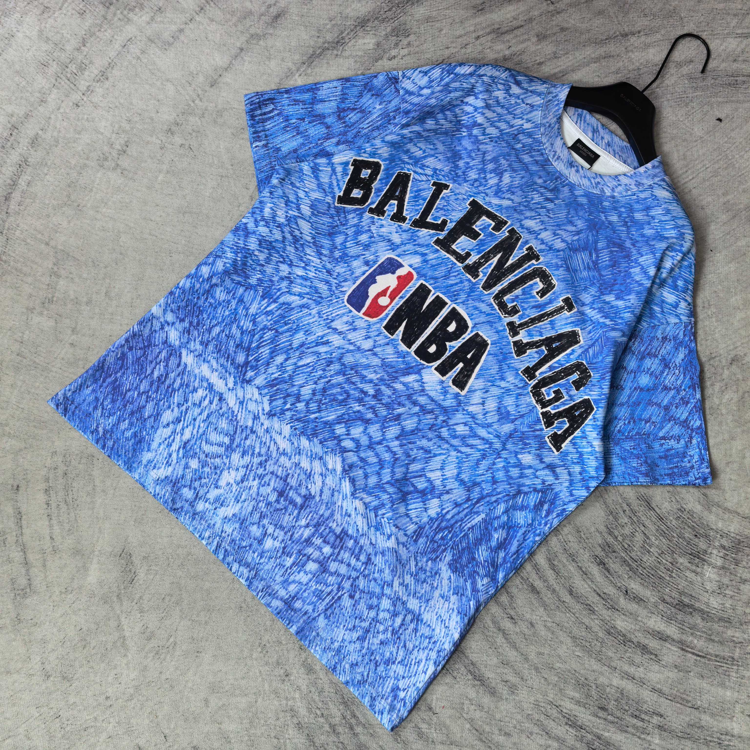 Blue Balenciaga NBA graphic short-sleeve T-shirt with BALENCIAGA and NBA front lettering