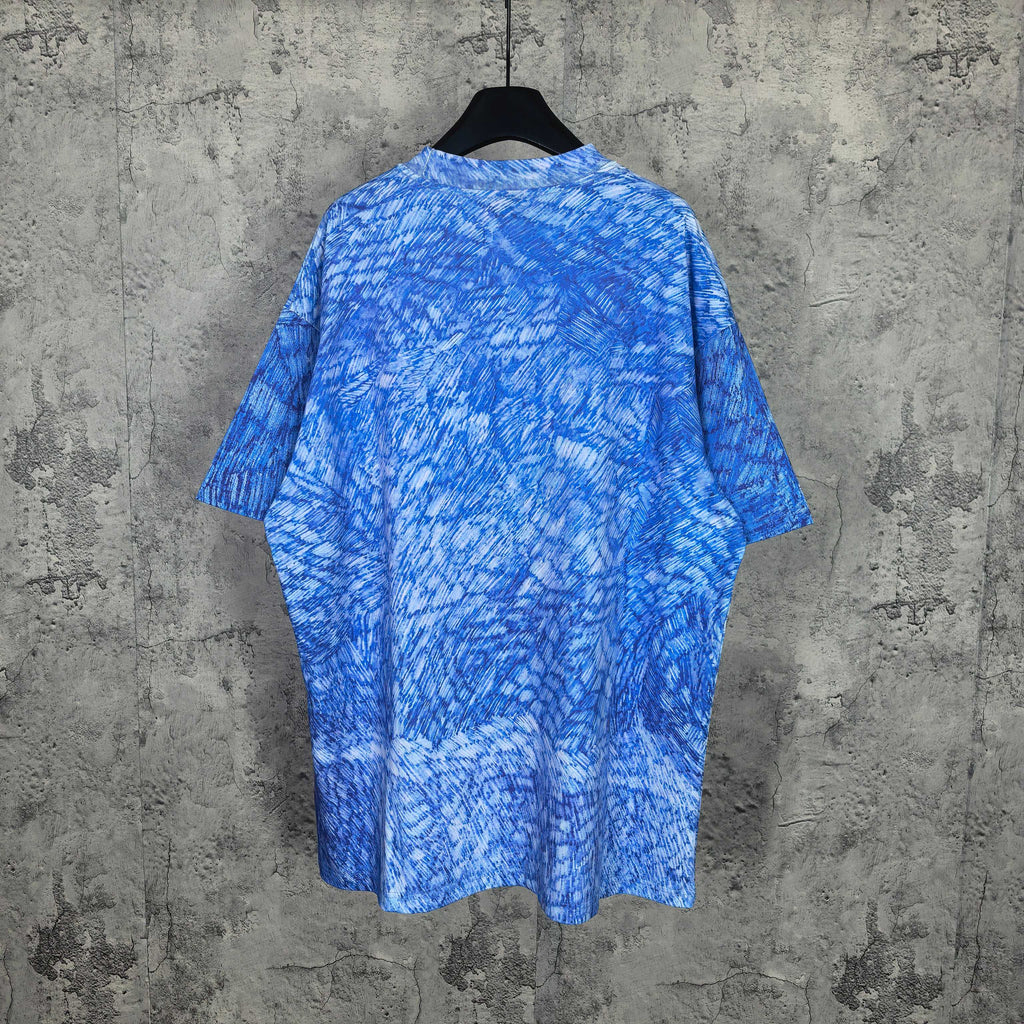 Blue Balenciaga NBA graphic short-sleeve T-shirt, back view with all-over pattern