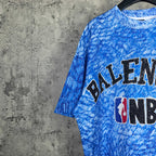 Blue Balenciaga NBA graphic short-sleeve T-shirt with partial front print at side angle
