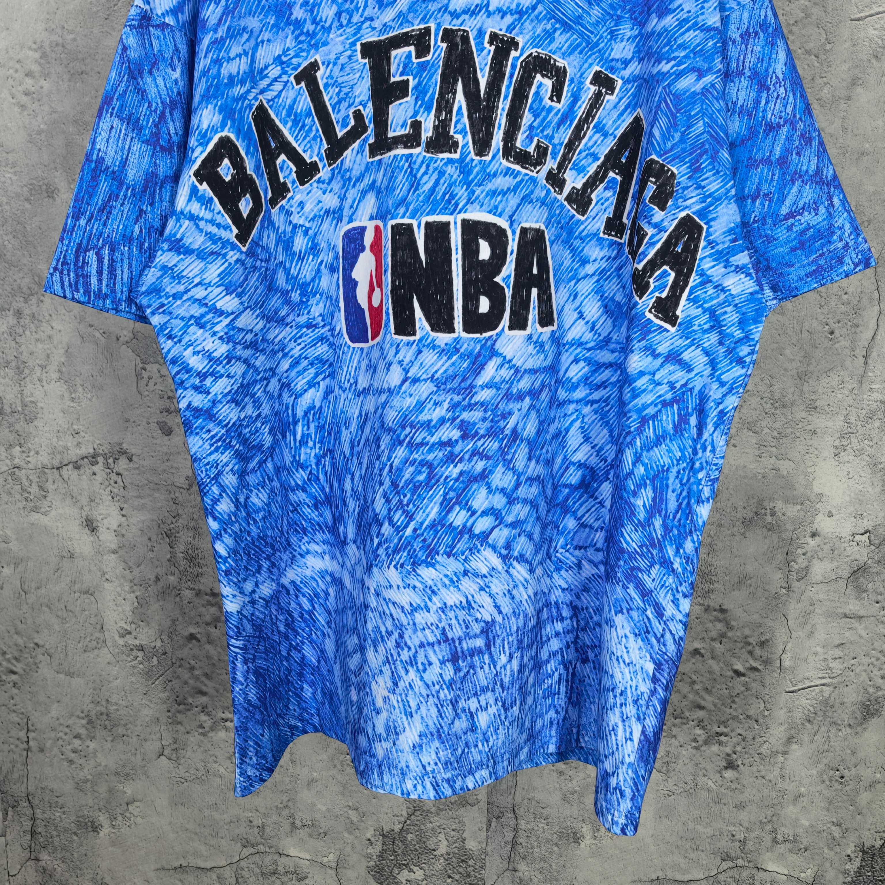 Balenciaga blue graphic T-shirt with NBA logo front print