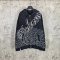Balenciaga zip-up hoodie, black with allover repeating text and large white logo graphic