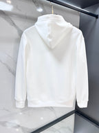 White hooded sweatshirt with drawstrings, plain back view