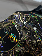 Versace Medusa bead-embellished artwork on dark navy hoodie front