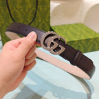 Dark brown leather belt with silver double-G buckle