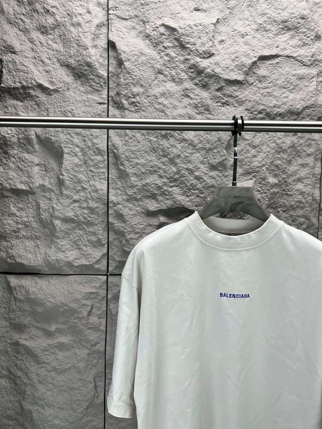 White short-sleeve T-shirt with Balenciaga logo at chest