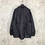 Dark navy long-sleeve jacket back view with button placket and elastic cuffs