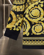 Versace shirt sleeve and hem, black with gold baroque print and decorative trim