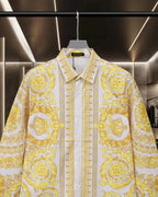 Versace baroque print shirt front, yellow medallions with central vertical stripe panel