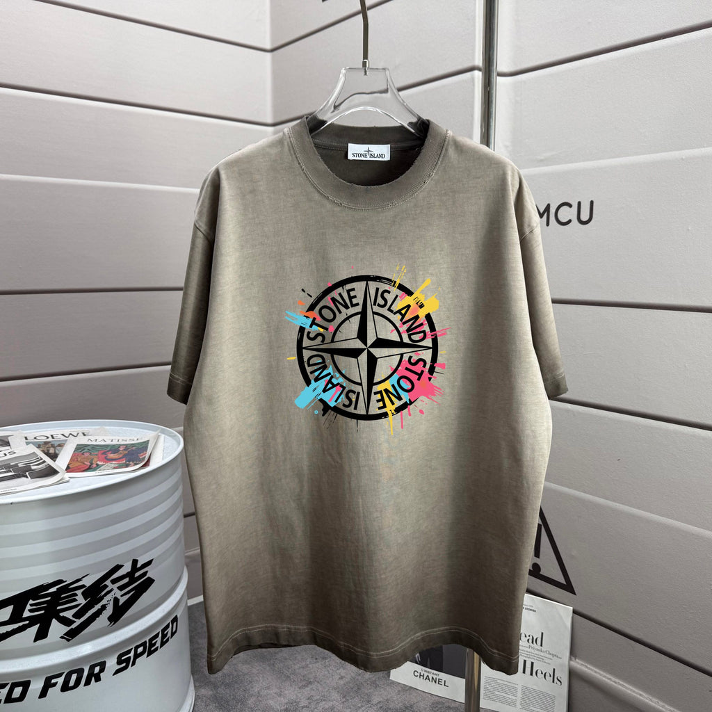 Stone Island T-shirt, light gray-green, front circular logo graphic