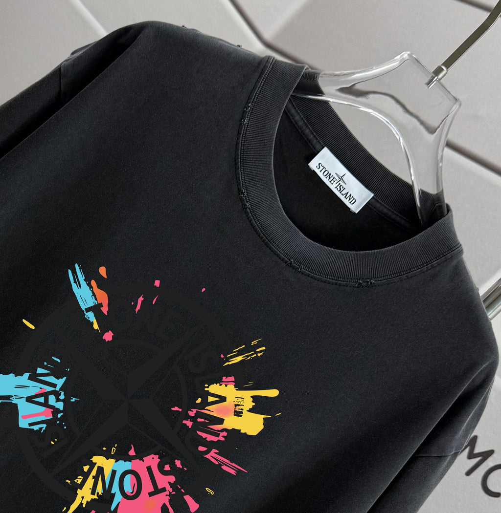 Black T-shirt with crew neck and small interior brand label
