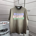 Grey crew-neck T-shirt with colorful Stone Island logo square print